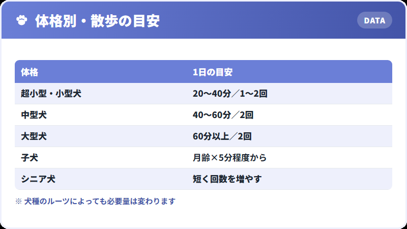 体格別の散歩時間と頻度の目安