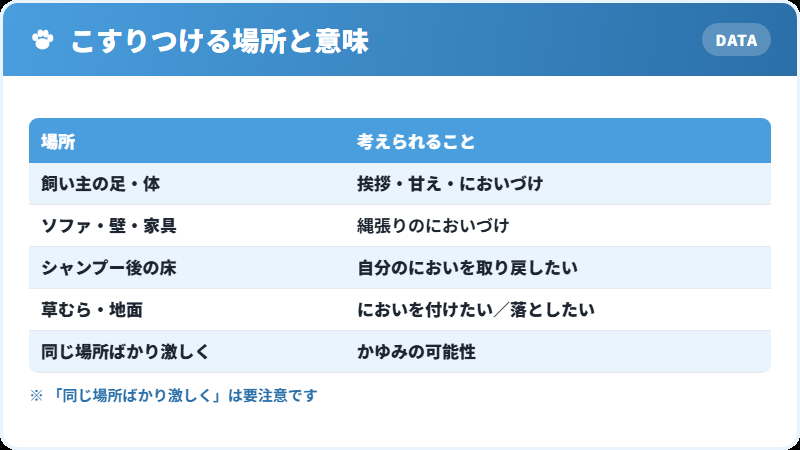 こすりつける場所別の意味の一覧