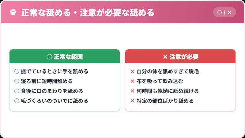 猫の舐める行動が正常か過剰かを見分ける比較