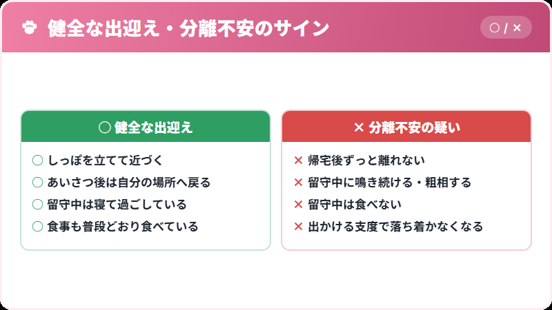 健全な出迎えと分離不安の見分け方の比較