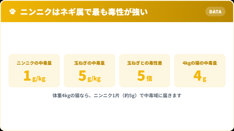 ニンニクと玉ねぎの毒性の比較 猫の中毒量