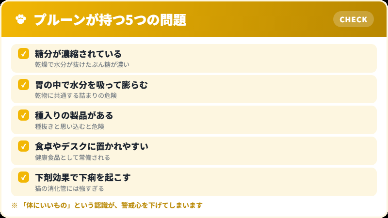 プルーン（乾燥プラム）が猫に危険な理由のチェックリスト