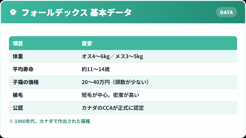 フォールデックスの基本データ 体重・寿命・価格の一覧