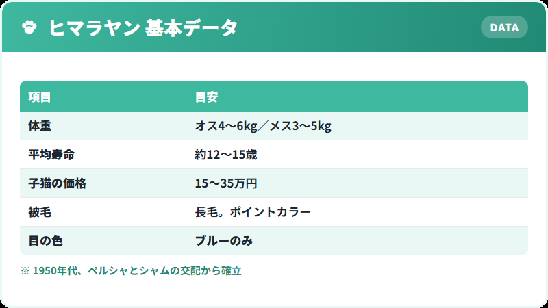 ヒマラヤンの基本データ 体重・寿命・価格の一覧