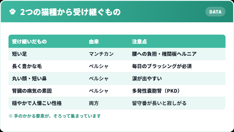 ミヌエットが2つの猫種から受け継いだ特徴の一覧