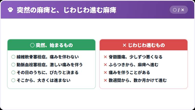 突然の麻痺と、進行する麻痺