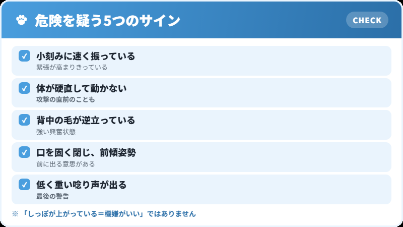 上向きのしっぽで危険を疑うサインのチェックリスト