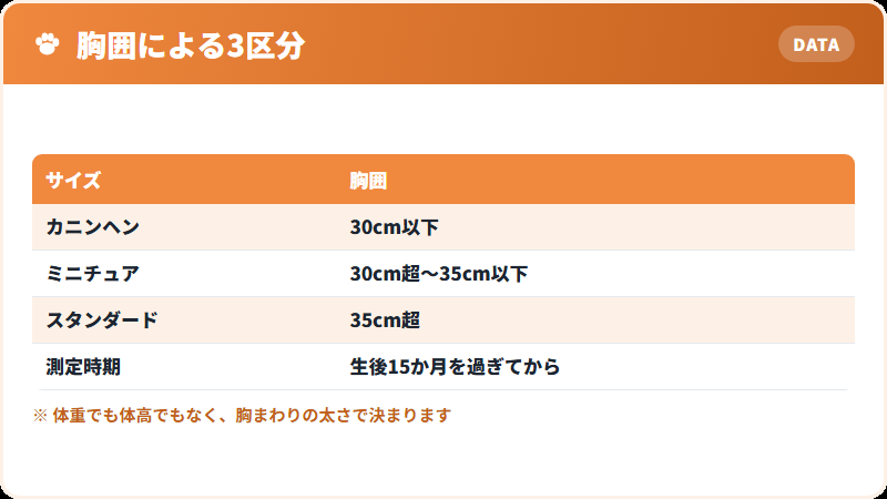ダックスフンド3サイズの胸囲による区分
